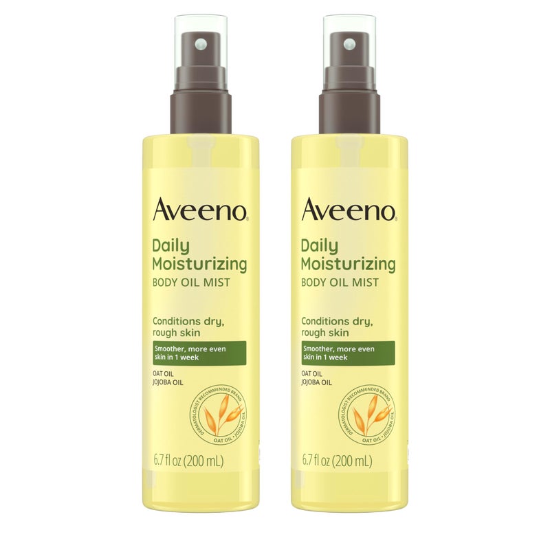 Aveeno Daily Moisturizing Body Oil Mist with Oat & Jojoba Oil for Dry Sensitive Skin, Nourishing Body Spray for Smoother Skin, Paraben-, Silicone- & Alcohol-Free, Twin Pack, 6.7 fl. oz, 2 Pack - Image 1