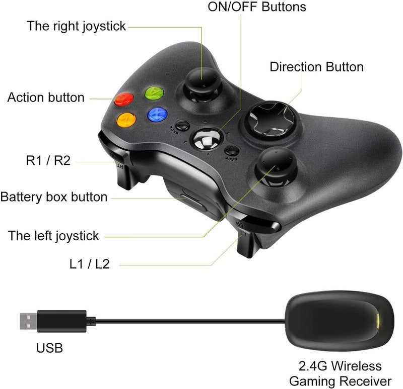 Prodico Xbox 360 Wireless Controller 2 Pack, 2.4G Wireless Controller for Xbox 360 & Slim PC Windows 7 - Image 3