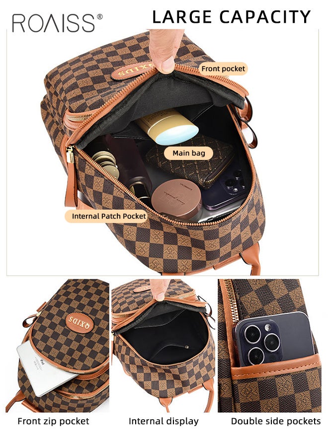 roaiss Women's Casual And Fashionable Plaid Pu Leather Backpack Adjustable Shoulder Strap With Multiple Pockets  Large Capacity Waterproof Backpack  - Image 3
