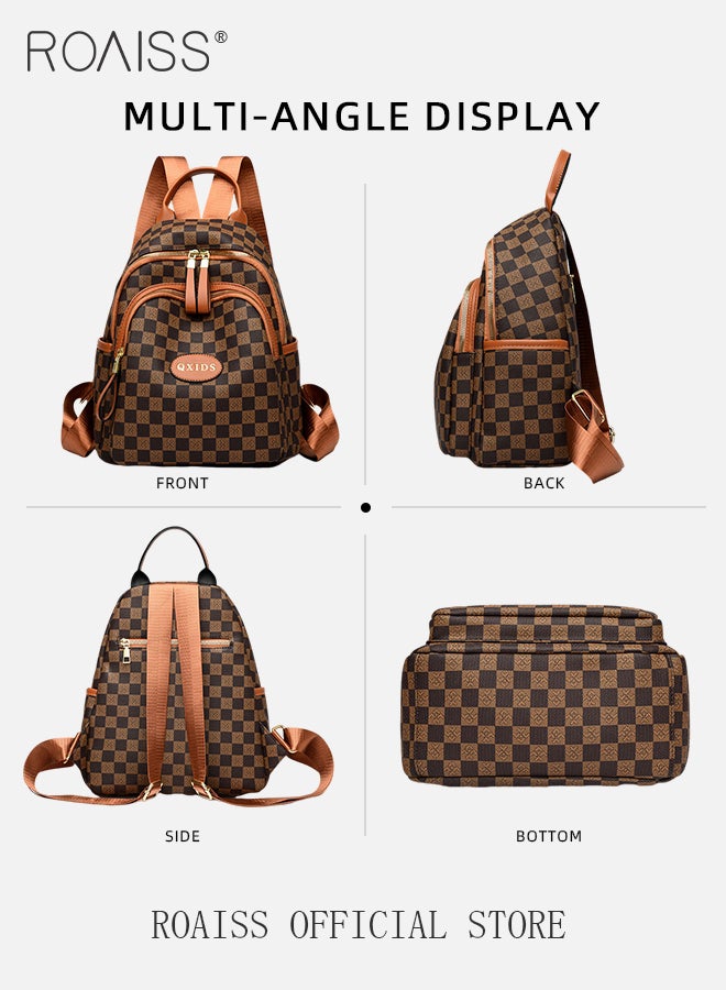 roaiss Women's Casual And Fashionable Plaid Pu Leather Backpack Adjustable Shoulder Strap With Multiple Pockets  Large Capacity Waterproof Backpack  - Image 4