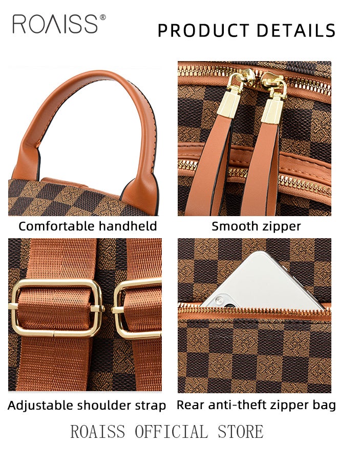 roaiss Women's Casual And Fashionable Plaid Pu Leather Backpack Adjustable Shoulder Strap With Multiple Pockets  Large Capacity Waterproof Backpack  - Image 5