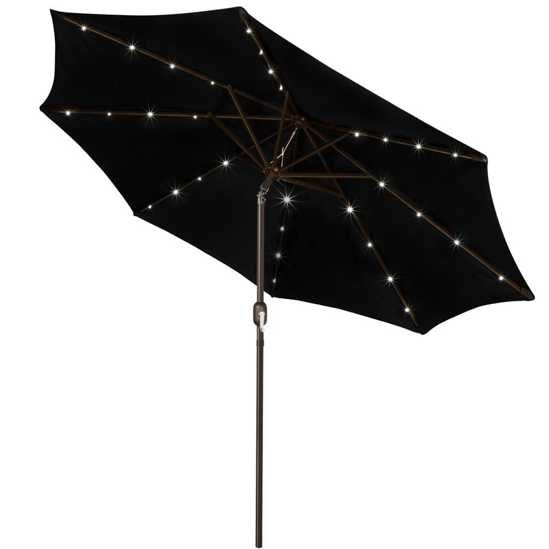 Blissun 9 ft Solar Umbrella, 32 LED Lighted Patio Umbrella, Table Market Umbrella, Outdoor Umbrella for Garden, Deck, Backyard, Pool and Beach (Black) - Image 1