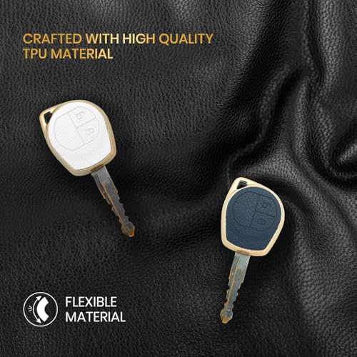 keyzone Litchi Leather Textured TPU Key Cover & Keychain compatible for Maruti Suzuki Cars 2 button remote key (Blue) - Image 5