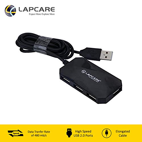 Lapcare USB 2.0 4-Port Hub, Ergonomic Design, Support Data Transfer Rate 1.5/12/480mb/s with 1meter Cable (Black) - Image 3
