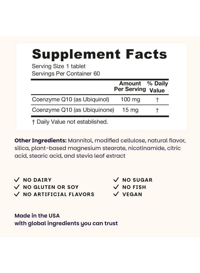 EZ Melts Soluble Ubiquinol 100mg, Active Form of CoQ10, Heart Health Supplements for Men and Women, SugarF - Image 3