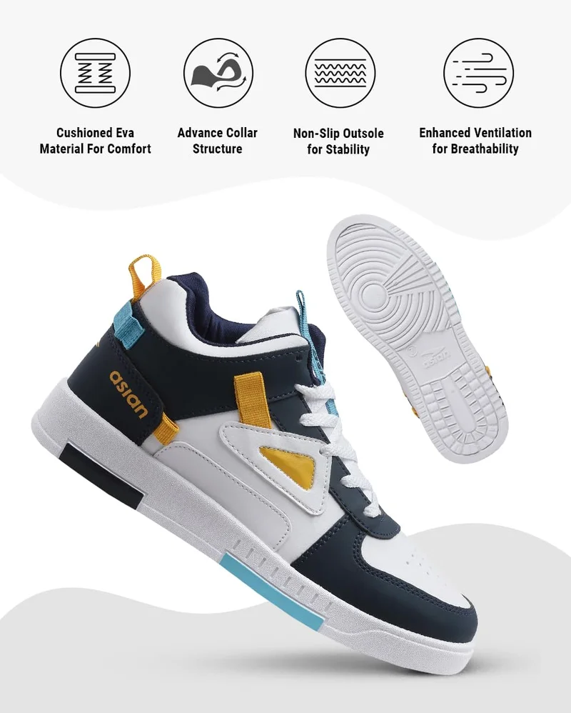 أسيان Synthetic White Navy Sneakers for Men and Boys