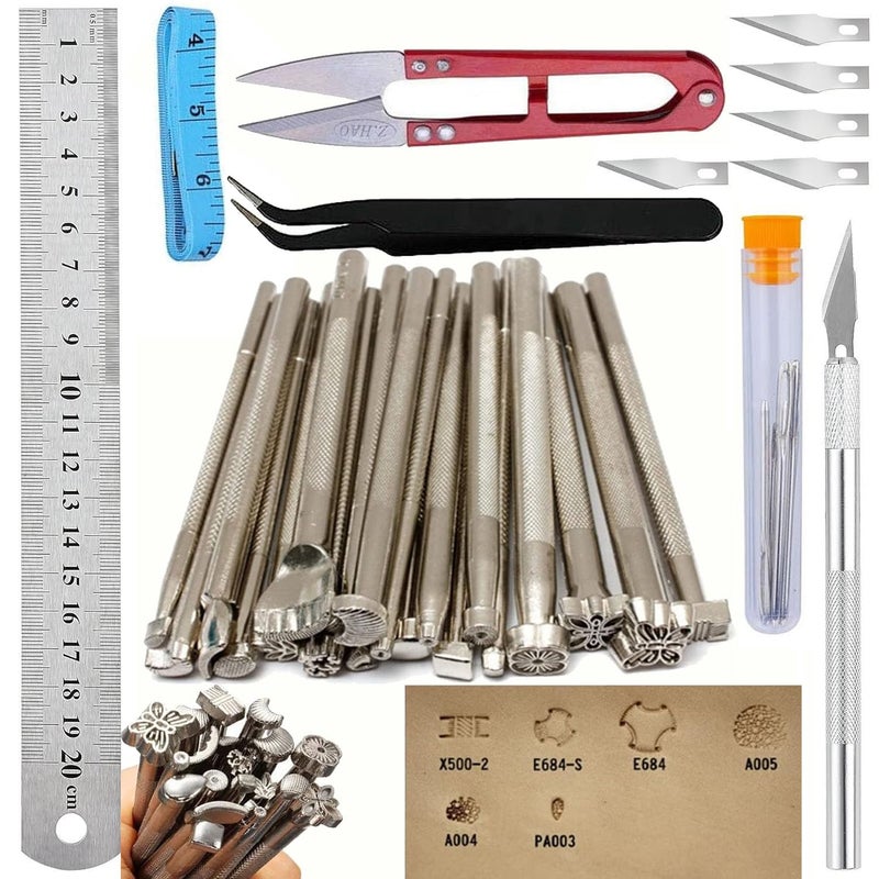 DIY Crafts DIY Crafts Leather Stamping Tools Leather Working Saddle Making Stamps Set Leather Craft Stamping Tools & Other Leather Accessories for Handmade Leather Shoe Leather (Pack Of 1 Kit) - Image 1