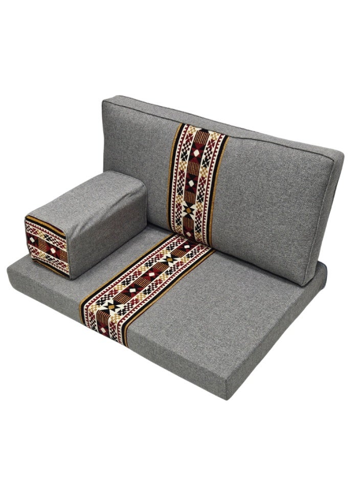 SMART HOME Traditional Arabic Floor Seating Set for Two (3 Pieces, 70 cm L x 100 cm W x 60 cm H) – Comfortable Arabic Majlis Furniture with Ornate Armrest and Backrest – Floor Seating for Home, Guests, Camps, and Trips - Image 1