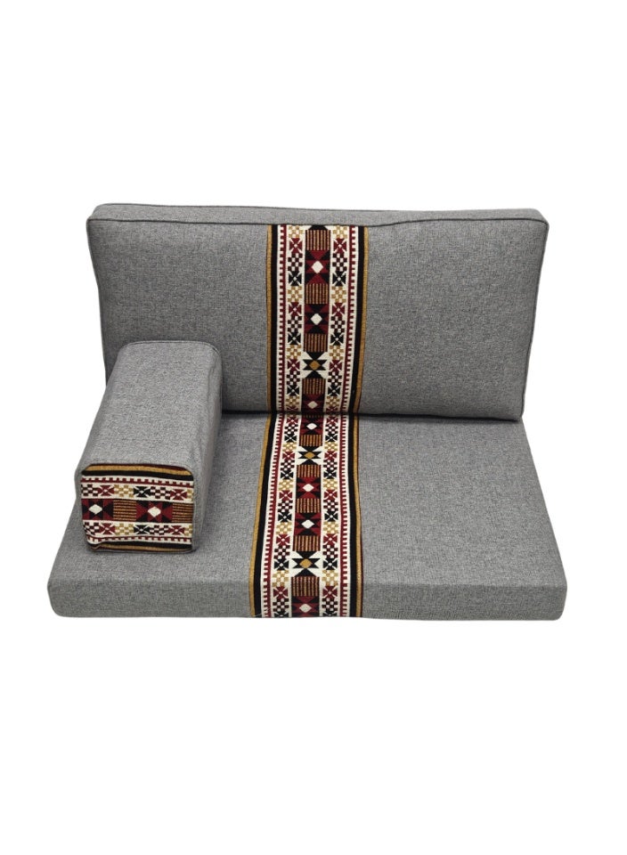 SMART HOME Traditional Arabic Floor Seating Set for Two (3 Pieces, 70 cm L x 100 cm W x 60 cm H) – Comfortable Arabic Majlis Furniture with Ornate Armrest and Backrest – Floor Seating for Home, Guests, Camps, and Trips - Image 2