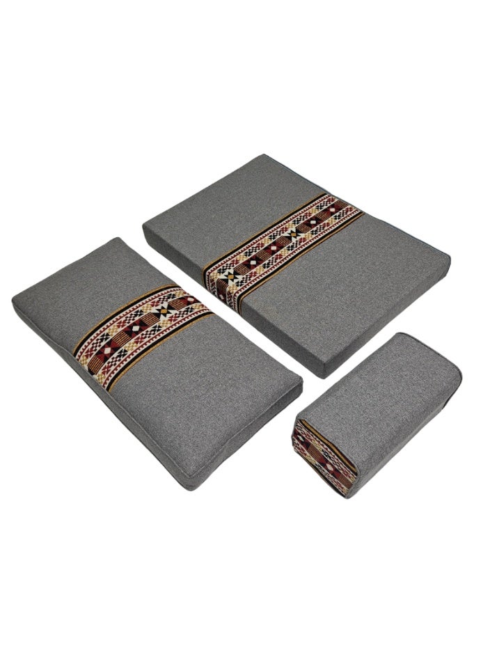 SMART HOME Traditional Arabic Floor Seating Set for Two (3 Pieces, 70 cm L x 100 cm W x 60 cm H) – Comfortable Arabic Majlis Furniture with Ornate Armrest and Backrest – Floor Seating for Home, Guests, Camps, and Trips - Image 4