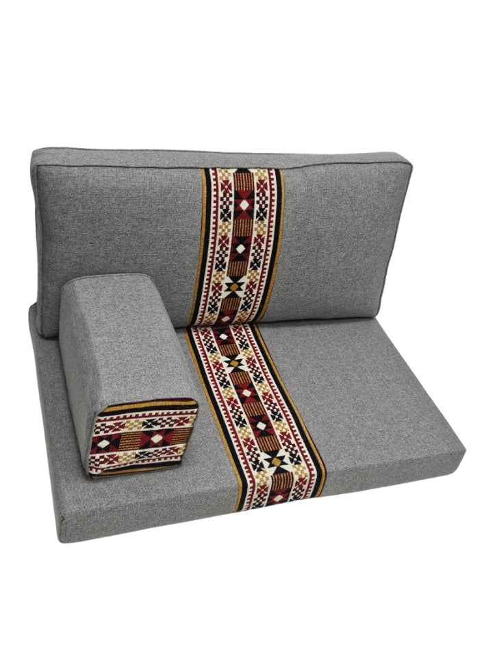 SMART HOME Traditional Arabic Floor Seating Set for Two (3 Pieces, 70 cm L x 100 cm W x 60 cm H) – Comfortable Arabic Majlis Furniture with Ornate Armrest and Backrest – Floor Seating for Home, Guests, Camps, and Trips - Image 3