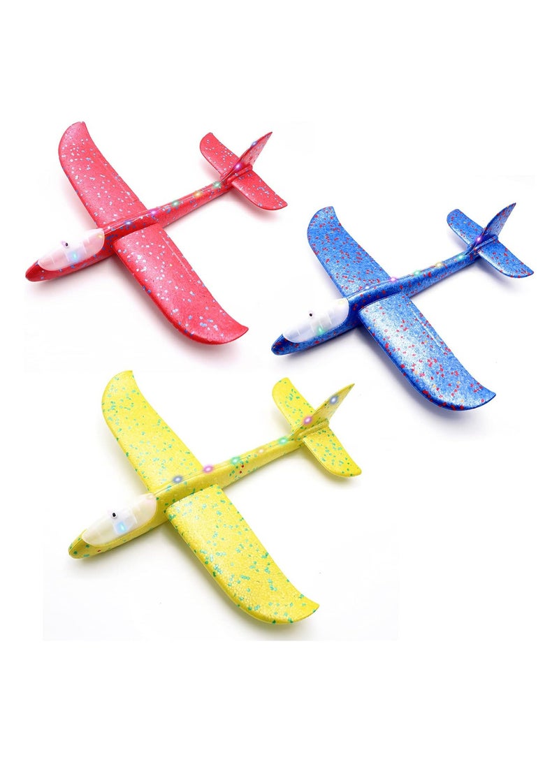 3 Pack LED Light Airplane,17.5" Large Throwing Foam Plane,2 Flight Mode Glider Plane,Flying Toy for Kids,Gifts for 3 4 5 6 7 8 9 Years Old Boy,Outdoor Sport Toys Birthday Party Favors Foam Airplane