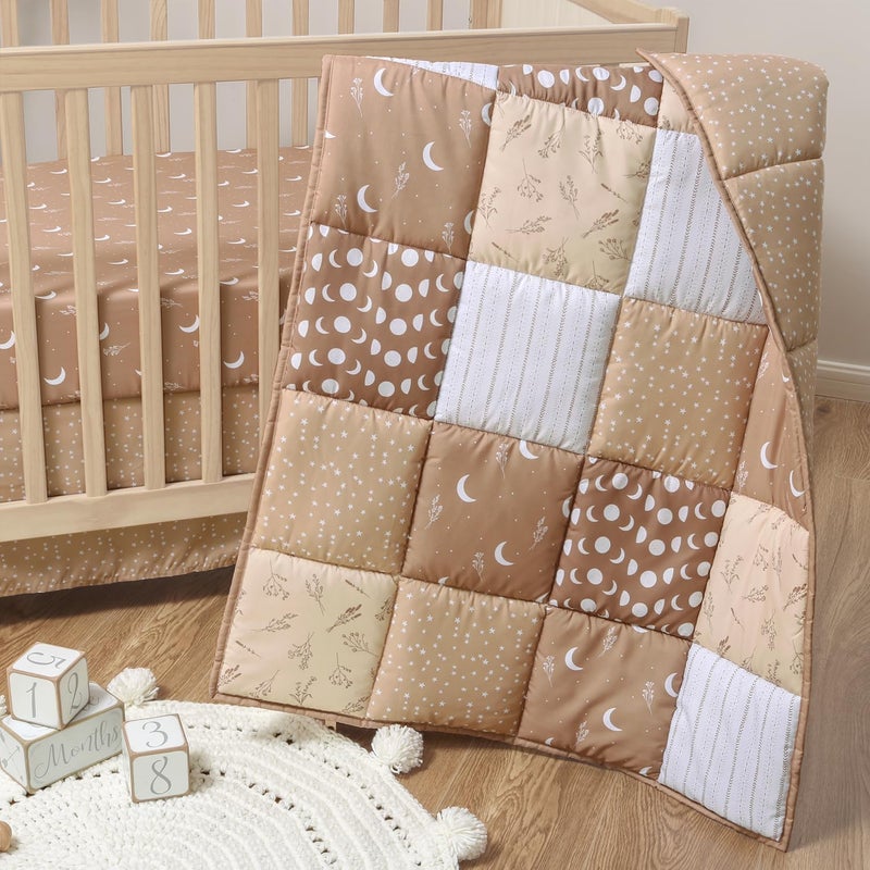 The Peanut Shell The Peanutshell 3 Piece Baby Crib Bedding Set for Boys  Girls  Newborn Infant  Toddler Nursery Bed Set Decor with Fitted Crib Sheet Dust Ruffle Comforter  Boho Celestial - Image 1