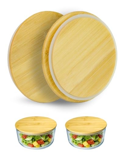 TERESRY Replacement Wooden Lids for Pyrex, Anchor Hocking Glass Containers 7200 * 2, Bamboo Lids for Pyrex 2Cup Glass Bowls, Bowl Covers with Leakproof Silicone Gasket 2 Pack - Image 1
