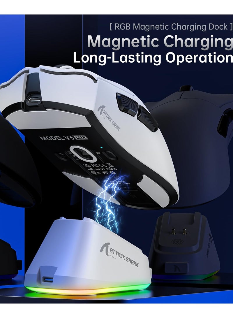 هجوم القرش ماوس ألعاب لاسلكي V3PRO للألعاب الإلكترونية مع قاعدة شحن مغناطيسية: خفيف الوزن 62 جرامًا - 1 كيلو بايت من الاستطلاع - 25 كيلو بايت من نقطة لكل بوصة - مستشعر PAW3311، سلكي/بلوتوث/2.4 جيجا هرتز قابل للبرمجة، BK52820 IC لأجهزة الكمبيوتر المحمولة واللاعبين - Image 5