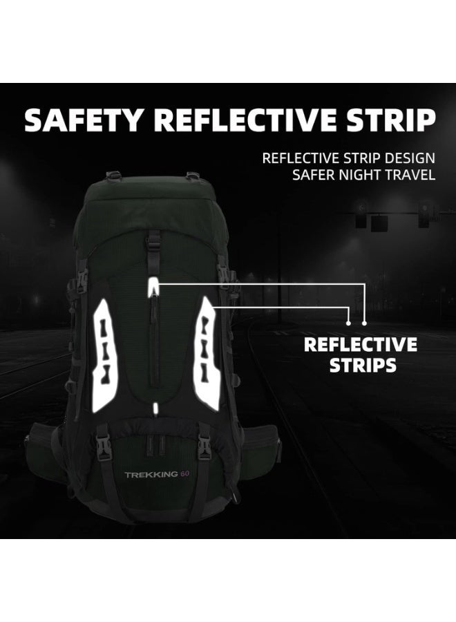 YOUWE7 حقيبة ظهر YOUWE7 للمشي لمسافات طويلة بسعة 60 لترًا، حقيبة ظهر كبيرة مقاومة للماء للتخييم للرجال والنساء، حقيبة ظهر خفيفة الوزن بدون إطار للتخييم، - Image 5