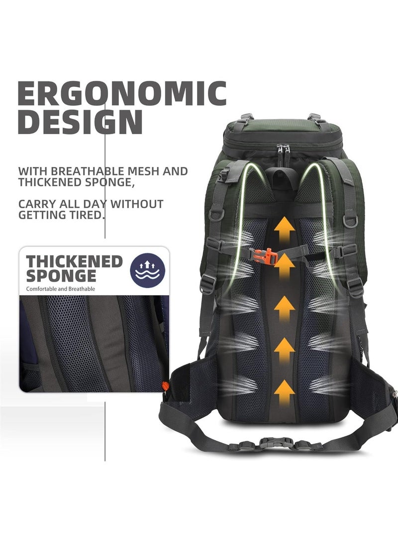 YOUWE7 حقيبة ظهر YOUWE7 للمشي لمسافات طويلة بسعة 60 لترًا، حقيبة ظهر كبيرة مقاومة للماء للتخييم للرجال والنساء، حقيبة ظهر خفيفة الوزن بدون إطار للتخييم، - Image 2