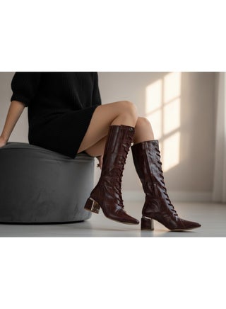 بوت طويل بكعب متوسط من الجلد برباط وسوسته LB-45 - نبيتي - pzsku/Z4BAEFDE7714356419BC2Z/45/1767703068/ba9dfe1c-a8f7-4be7-b6fe-60194799f455