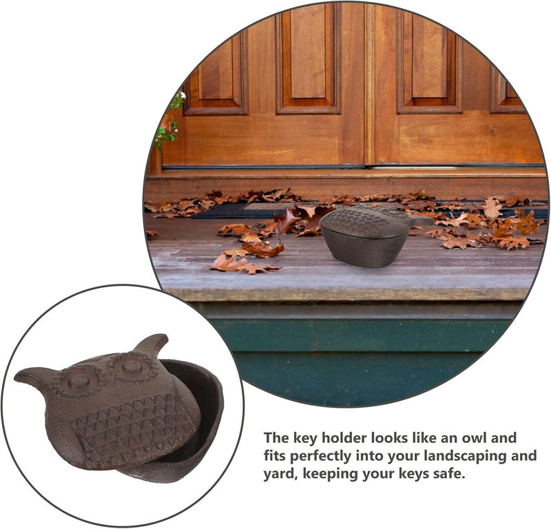 CHILDWEET Owl Shape Hidden Key Storage Box Cast Iron Outdoor Garden Decor Secure Extra Key Holder - Image 3