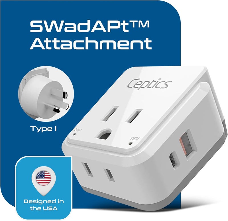 Ceptics Australian Travel Adapter Set, 20W PD & QC, Type I-3.1A - 4 in 1-2 USA Inputs, 1 USB Port, 1 USB-C Port - Australian New Zealand Fiji Argentina, Compact - Adapter Australia-Compatible Plug - Image 4