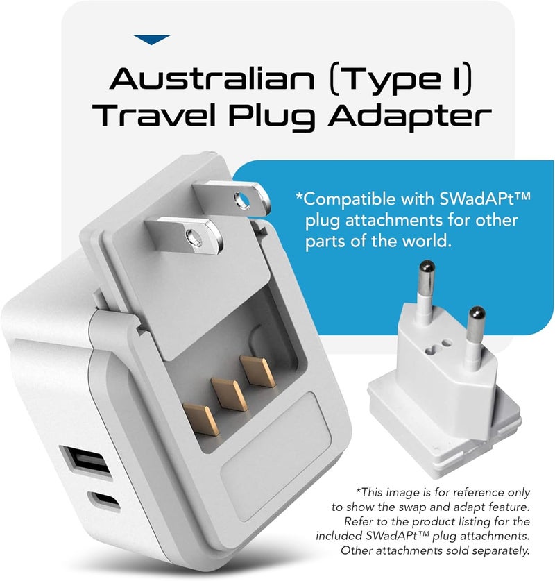 Ceptics Australian Travel Adapter Set, 20W PD & QC, Type I-3.1A - 4 in 1-2 USA Inputs, 1 USB Port, 1 USB-C Port - Australian New Zealand Fiji Argentina, Compact - Adapter Australia-Compatible Plug - Image 5