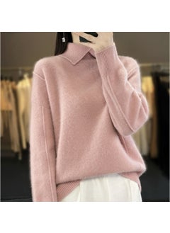 Generic 2023 Autumn/Winter New Lapel Pure Wool Sweater Womens Loose-Fit Solid Color Thickened Pullover Base Knitted Top Stylish Black  - Image 3