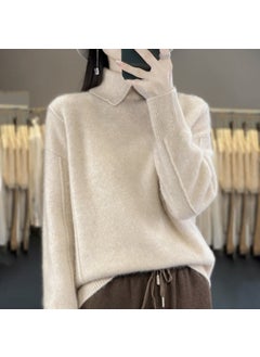 Generic 2023 Autumn/Winter New Lapel Pure Wool Sweater Womens Loose-Fit Solid Color Thickened Pullover Base Knitted Top Stylish Black  - Image 5