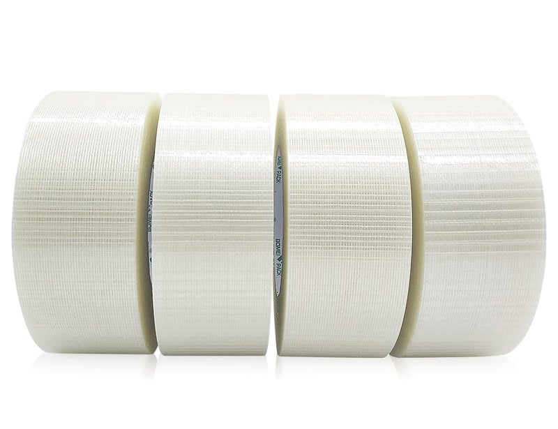 BOMEI PACK 4Rolls Bi Directional Filament Tape, Fiberglass Reinforced Strapping Tape, 6.7mil x 2inch x 55yds