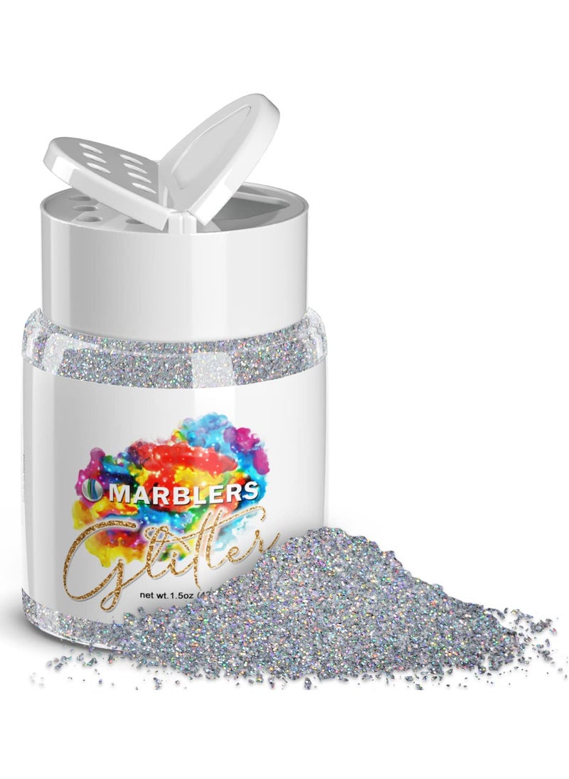 MARBLERS MARBLERS Holographic Glitter [Holo Silver] 1.5oz (42g) | Fine | Non-Toxic, Vegan, Cruelty-Free | Face, Body, Eyeshadow, Hair, Festival, Party Makeup | Nail Art, Polish | Resin, Tumbler, Slime, Craft 