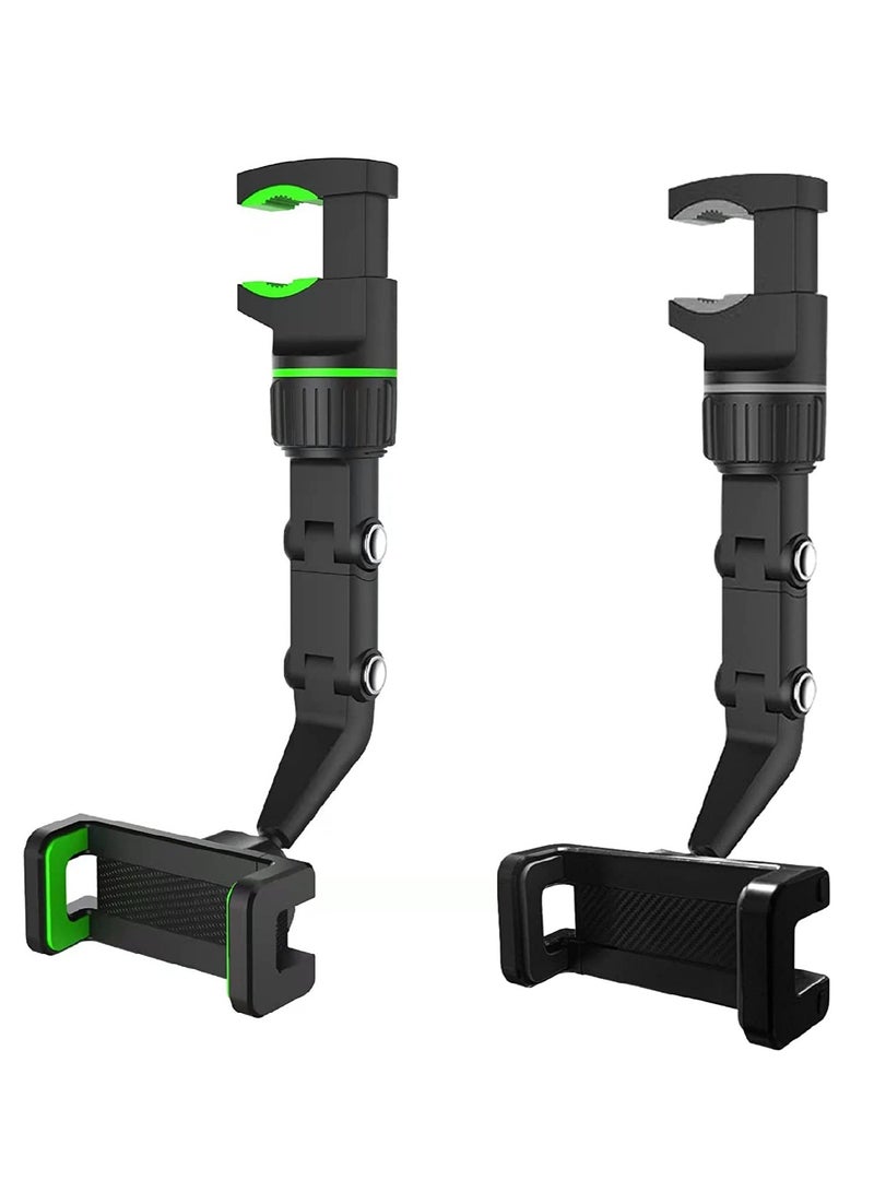 ELTRAZONE 2PCS Rearview Mirror Phone Holder, 360 Rotatable Car Phone Holder Mount, Universal 50mm-100mm Multifunctional Rear View Mirror Phone Holder Cell Phone Cradles for Car/Back Seat/Kitchen (Black Green) - Image 1