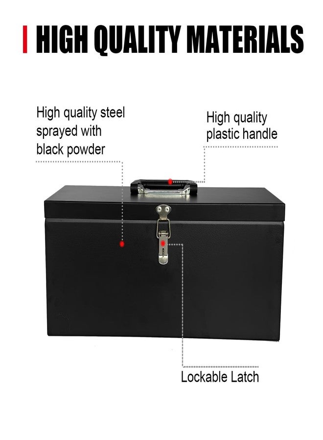 Peastorm Small Steel Metal Tool Box, Lockable Storage Box for Storing Valuable Items, Office Documents, Garage Tools (16" Black) - Image 3