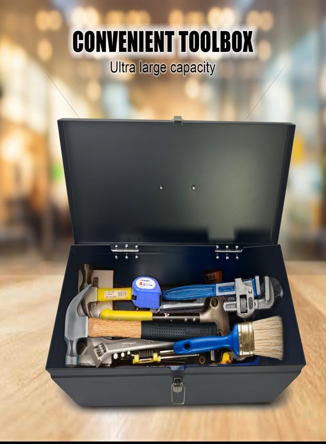 Peastorm Small Steel Metal Tool Box, Lockable Storage Box for Storing Valuable Items, Office Documents, Garage Tools (16" Black) - Image 4