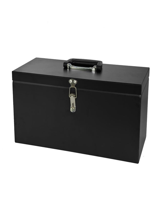 Peastorm Small Steel Metal Tool Box, Lockable Storage Box for Storing Valuable Items, Office Documents, Garage Tools (16" Black) - Image 1