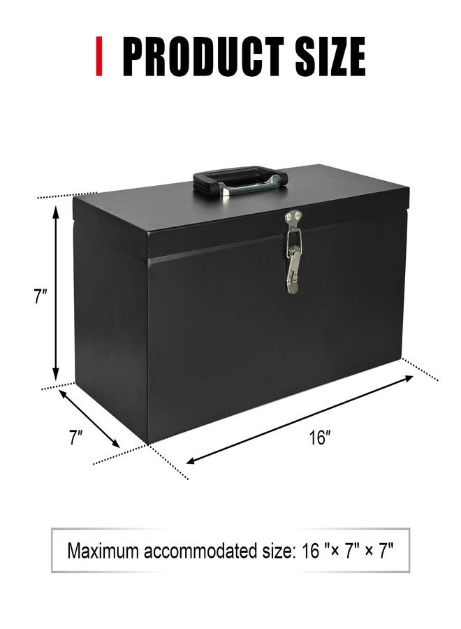 Peastorm Small Steel Metal Tool Box, Lockable Storage Box for Storing Valuable Items, Office Documents, Garage Tools (16" Black) - Image 2