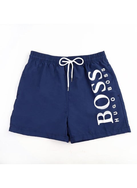 Boss Octopus Men's Quick Drying Swim Shorts with Contrast Logo, Blue