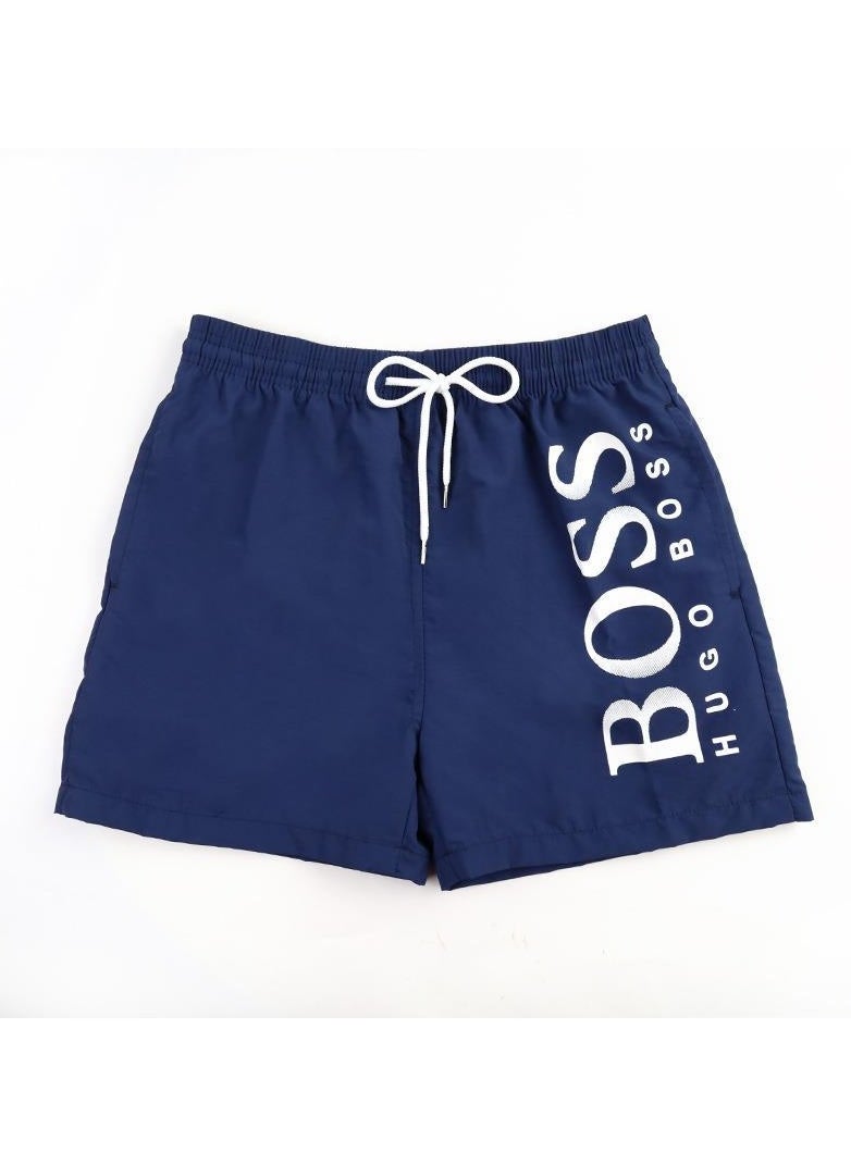 Boss Octopus Men's Quick Drying Swim Shorts with Contrast Logo, Blue