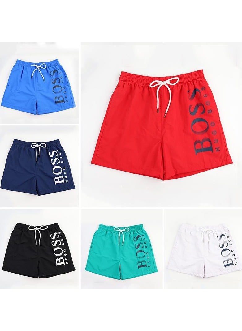 Boss Octopus Men's Quick Drying Swim Shorts with Contrast Logo, Blue