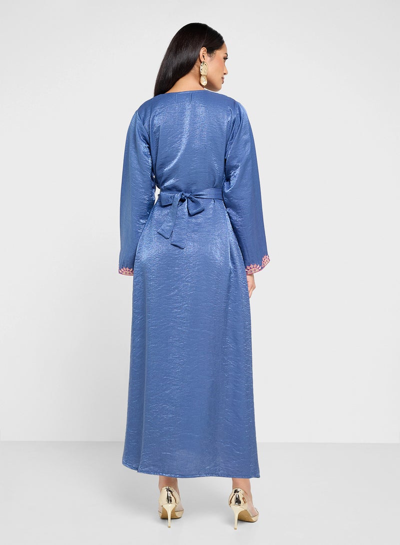 hayas closet Straight Sleeve V-Neck Embroidered Abaya - Image 2