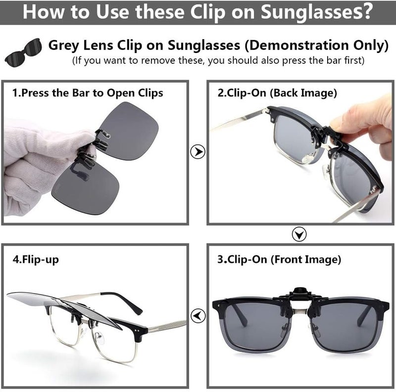 CAXMAN Polarized Clip-on Flip Up Metal Clip Rimless Sunglasses for Prescription Glasses - Image 5