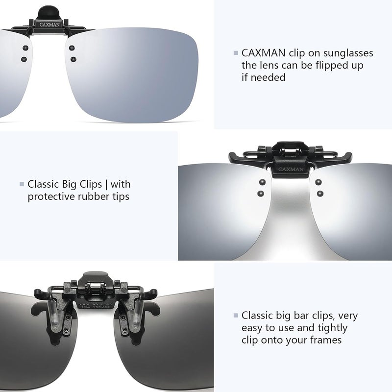CAXMAN Polarized Clip-on Flip Up Metal Clip Rimless Sunglasses for Prescription Glasses - Image 3
