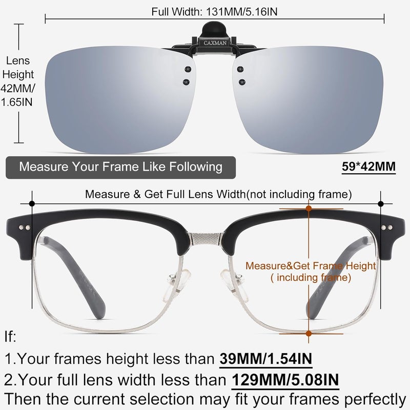 CAXMAN Polarized Clip-on Flip Up Metal Clip Rimless Sunglasses for Prescription Glasses - Image 4