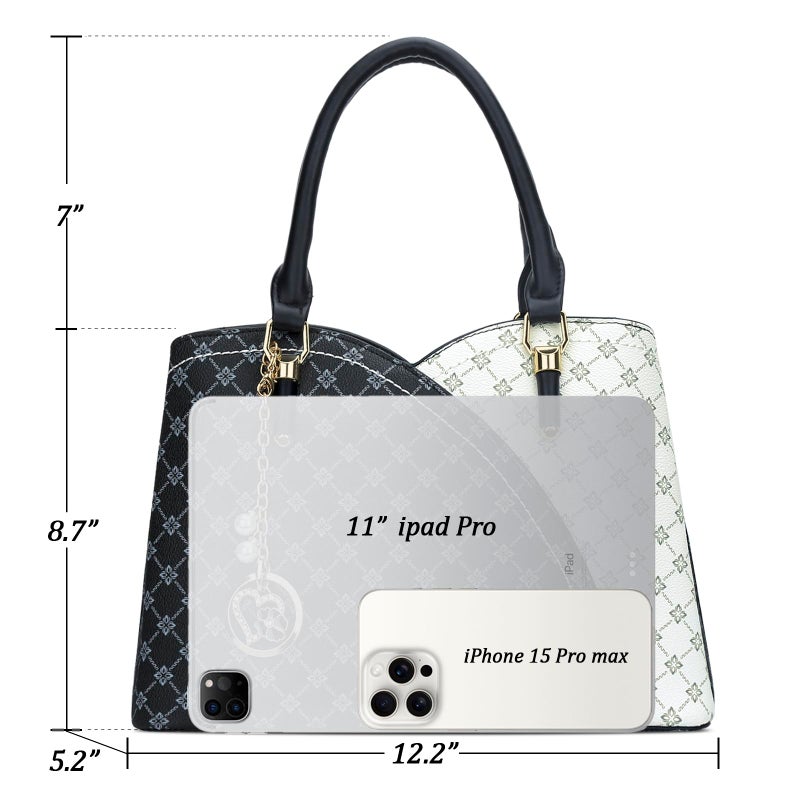 KKXIU Triple Compartments Purses and Handbags for Women Fashion Ladies Satchel Shoulder Top Handle Bag (Black(White) Flower) - Image 5