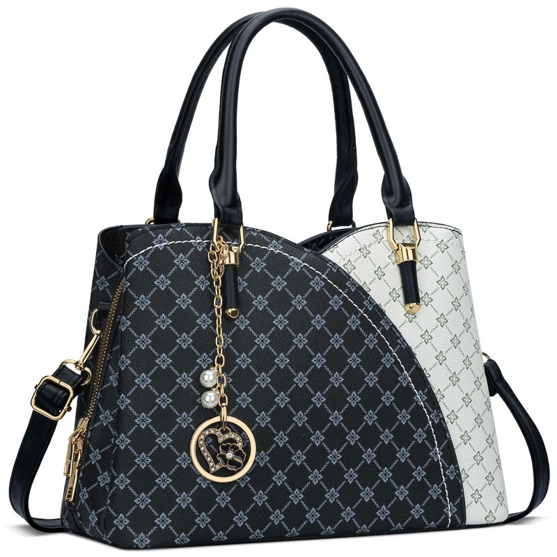 KKXIU Triple Compartments Purses and Handbags for Women Fashion Ladies Satchel Shoulder Top Handle Bag (Black(White) Flower) - Image 1
