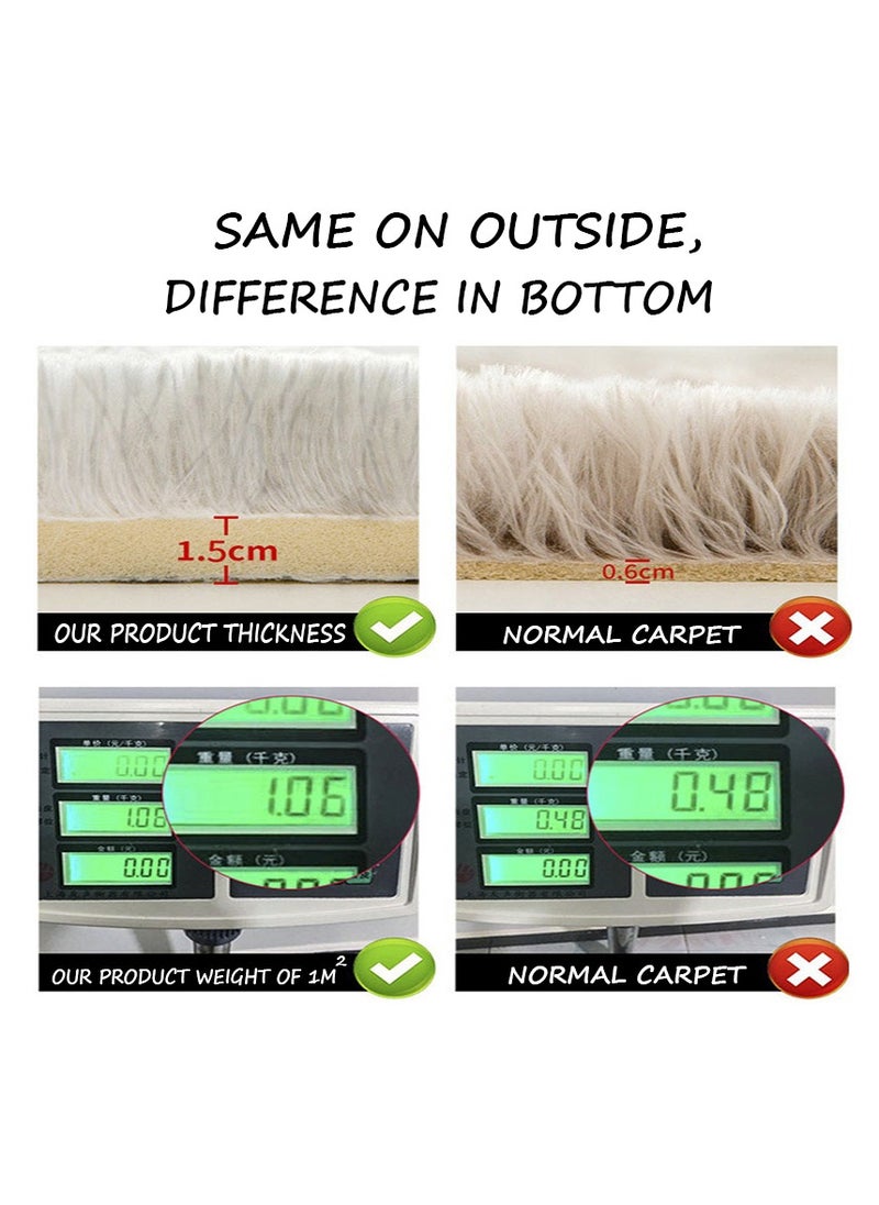 Mei Lifestyle - Modern Wool Fluffy Floor Mat Carpet with Anti slip High Pile Bottom with Upgraded Foam (Size 120×160CM), Rectangle - Image 1