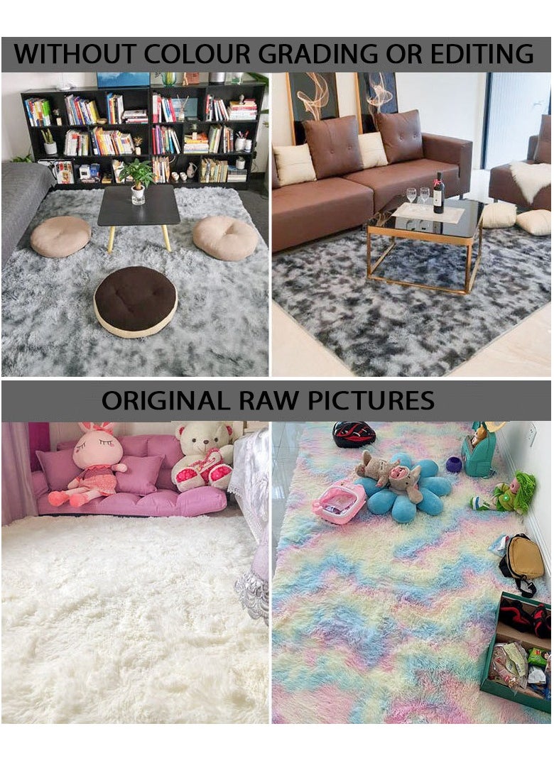 Mei Lifestyle - Modern Wool Fluffy Floor Mat Carpet with Anti slip High Pile Bottom with Upgraded Foam (Size 120×160CM), Rectangle - Image 1