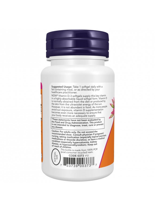 now NOW Supplements, Vitamin D-3 5,000 IU, High Potency, Structural Support, 240 Softgels  - Image 4