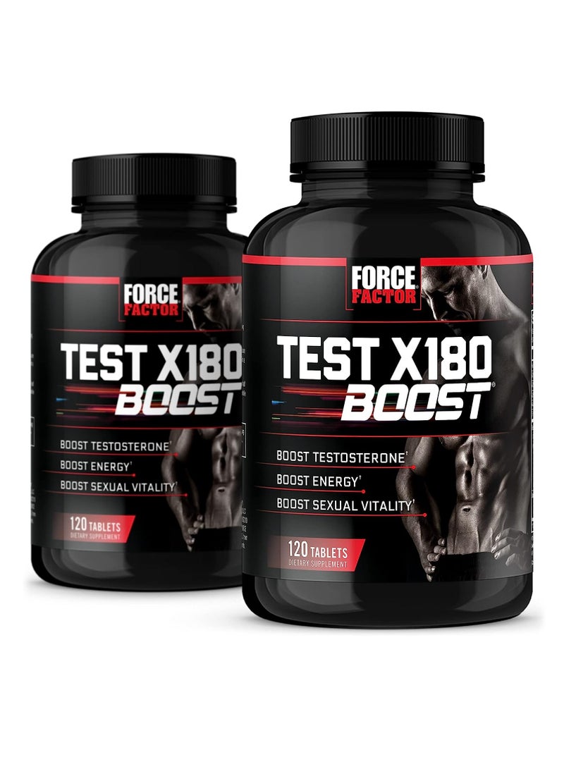 فوريس فاكتور اختبار X180 Boost Booster ومكمل الطاقة للرجال، 120 قرصًا (حزمة من 2).