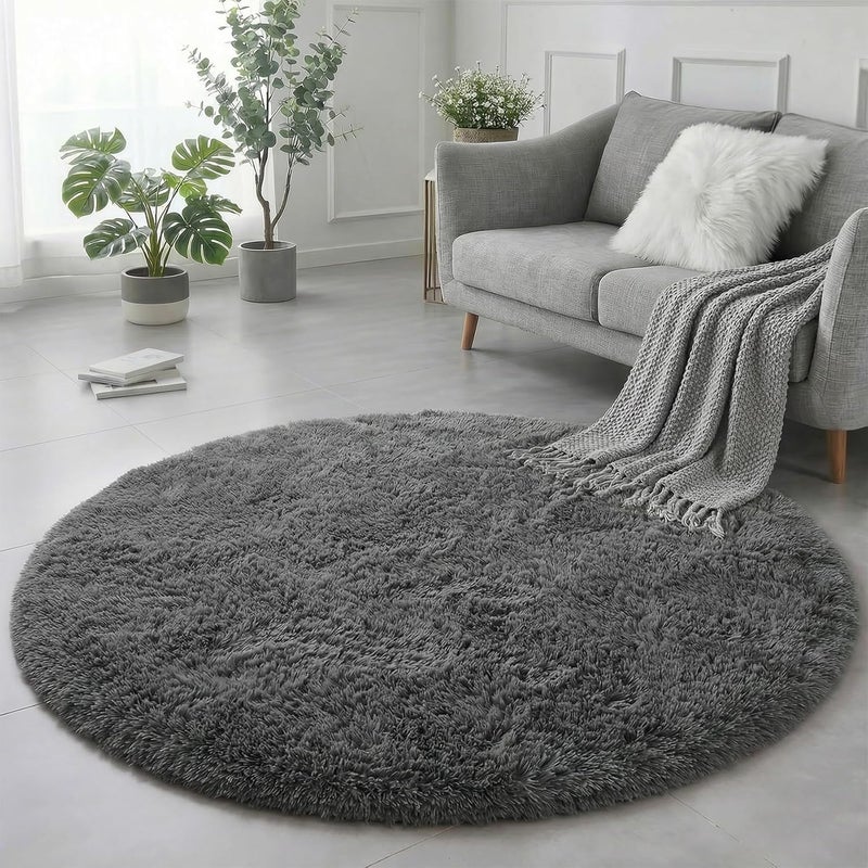Amdrebio Gray Round Rug for Bedroom,Fluffy Circle Rug 4'X4' for Kids Room,Furry Carpet for Teen's Room,Shaggy Circular Rug for Nursery Room,Fuzzy Plush Rug for Dorm,Grey Carpet,Cute Room Decor for Baby - Image 5