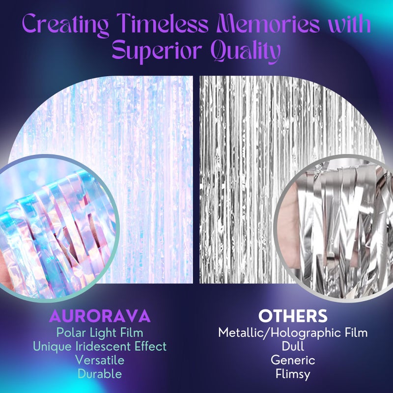 Aurorava 3.3 X 8 FT Foil Fringe Backdrop Curtains Party Supplies – for Wedding Decor, Photo Booth, Streamers Party Decorations – High Shine Ultra-Sparkly Back Drop Prom Decorations (Iridescent) - Image 2