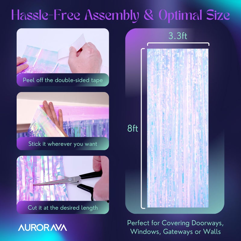 Aurorava 3.3 X 8 FT Foil Fringe Backdrop Curtains Party Supplies – for Wedding Decor, Photo Booth, Streamers Party Decorations – High Shine Ultra-Sparkly Back Drop Prom Decorations (Iridescent) - Image 3